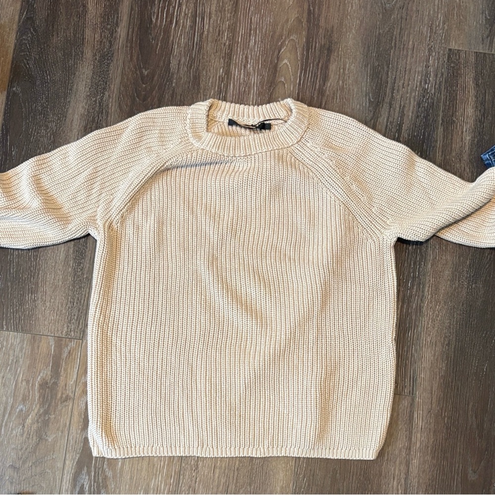 Jenni Kayne Beige Cotton Fisherman Sweater medium oatmeal color